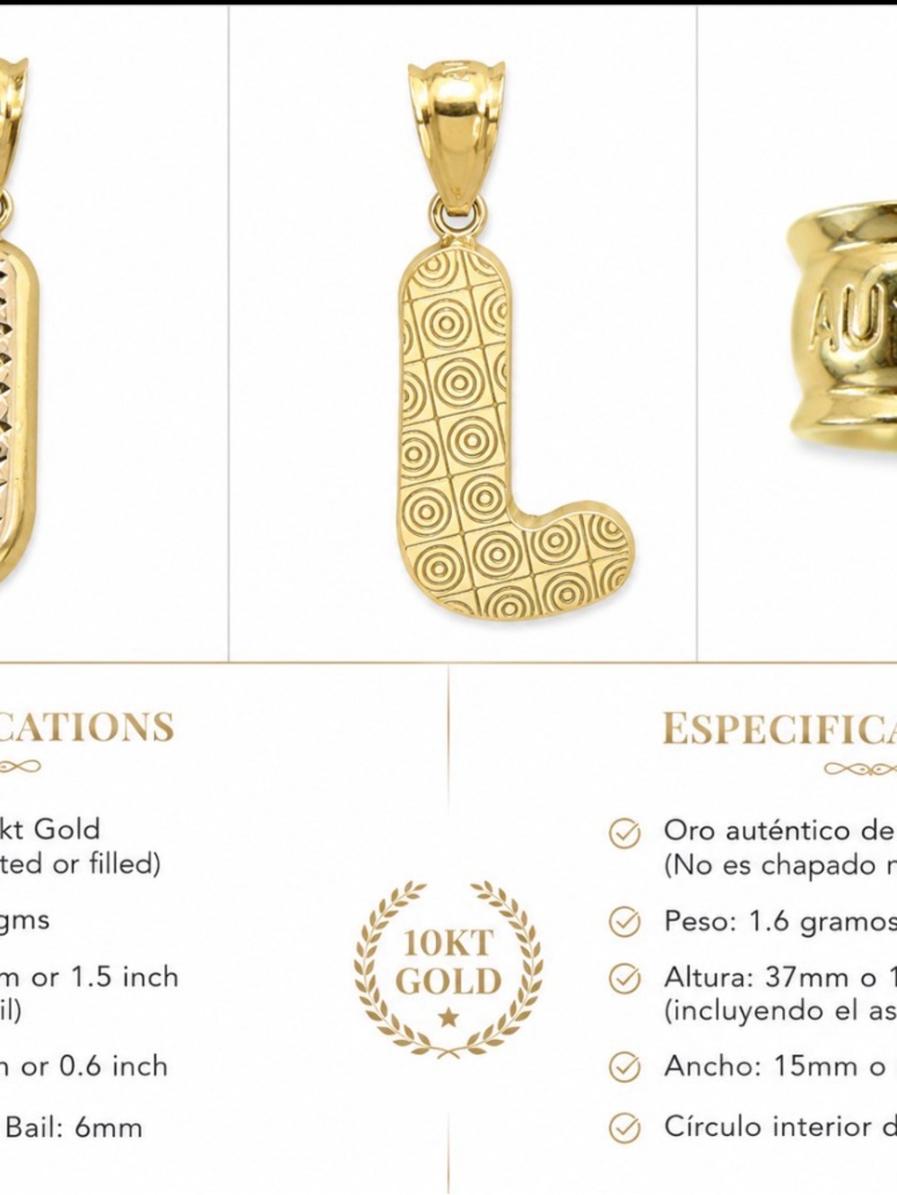 10KT Gold L Initial Pendant Charm - Polished Gold Letter L